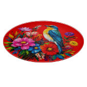 Bluebird unter farbenfrohen Frühlingsblumen Schneidebrett (Ecke)