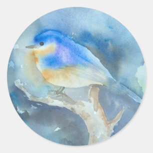 Bluebird Watercolor Art Runder Aufkleber
