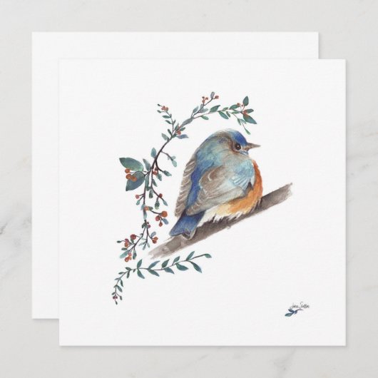 Bluebird Watercolor Berries Grüne Kunst (Vorne/Hinten)
