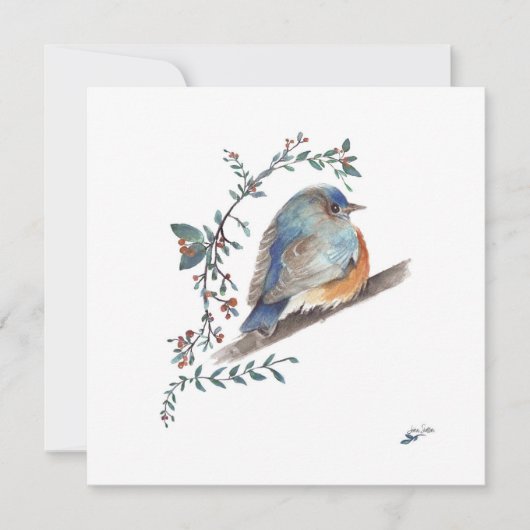 Bluebird Watercolor Berries Grüne Kunst (Vorderseite)