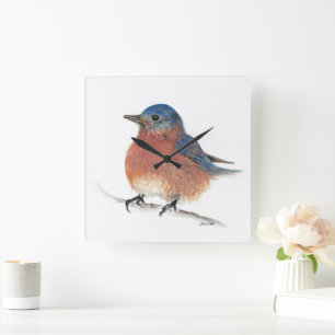 Bluebird Watercolor Kunstkunst Quadratische Wanduhr