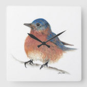Bluebird Watercolor Kunstkunst Quadratische Wanduhr (Vorderseite)