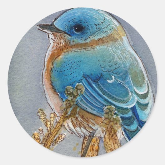 Bluebird Watercolor Runder Aufkleber (Vorderseite)