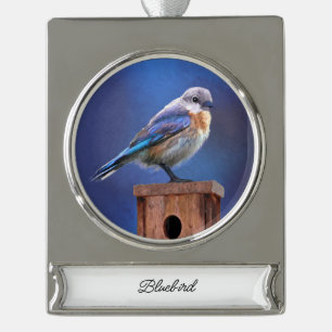 Bluebird (weibliche Malerei) - Original Bird Art Banner-Ornament Silber