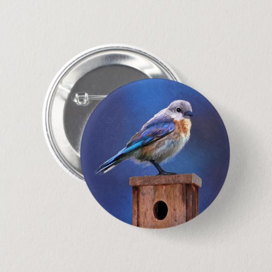 Bluebird (weibliche Malerei) - Original Bird Art Button (Vorne & Hinten)