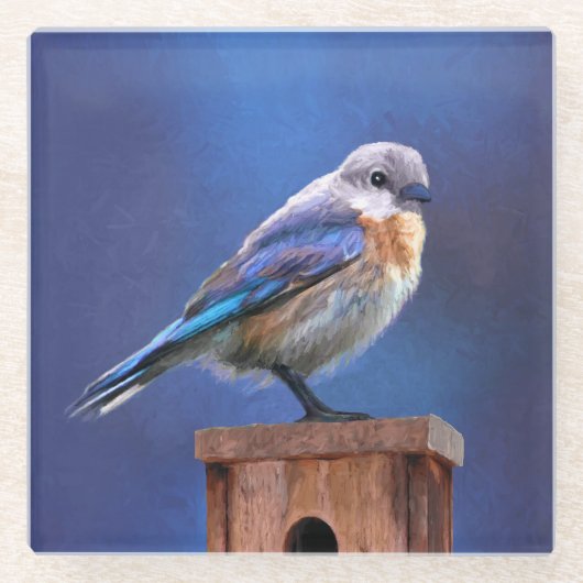 Bluebird (weibliche Malerei) - Original Bird Art Glasuntersetzer (Vorderseite)