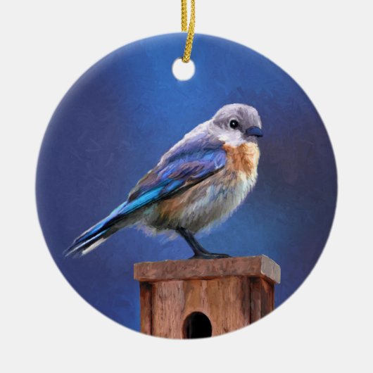 Bluebird (weibliche Malerei) - Original Bird Art Keramik Ornament (Vorne)
