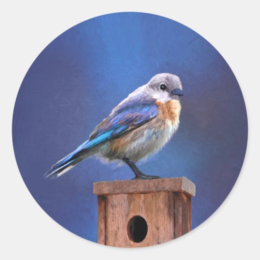 Bluebird (weibliche Malerei) - Original Bird Art Runder Aufkleber (Vorderseite)