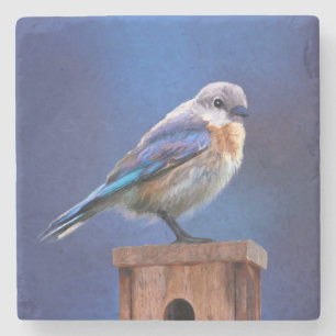 Bluebird (weibliche Malerei) - Original Bird Art Steinuntersetzer