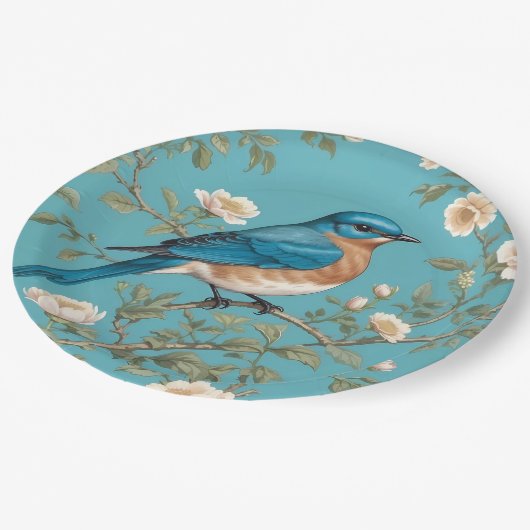 Bluebird William Morris Inspiriert Türkis Pappteller (Schrägansicht)