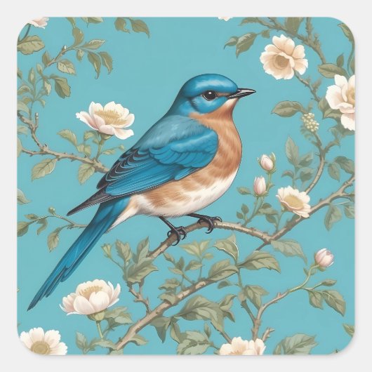 Bluebird William Morris Inspiriert Türkis Quadratischer Aufkleber (Vorderseite)