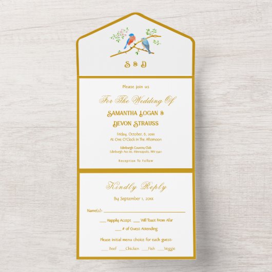 Bluebirds All in One Wedding Invitation All In One Einladung (Innen Boden)