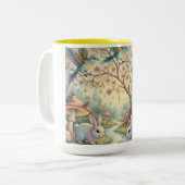 Bluebirds and Rabbits in a Dream Garden Zweifarbige Tasse (Vorderseite Links)