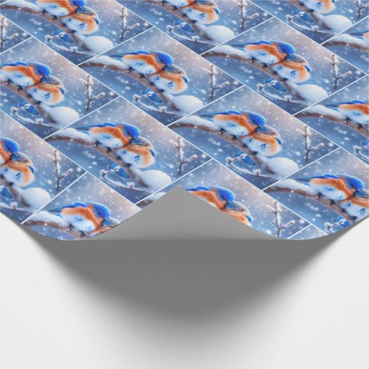 Bluebirds auf einem verschneiten Zweig Geschenkpapier (Ecke)