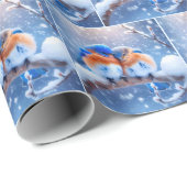 Bluebirds auf einem verschneiten Zweig Geschenkpapier (Rolleneckpunkt)