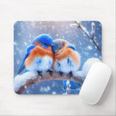 Bluebirds auf einem verschneiten Zweig Mousepad (Mit Mouse)