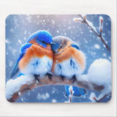 Bluebirds auf einem verschneiten Zweig Mousepad (Vorne)
