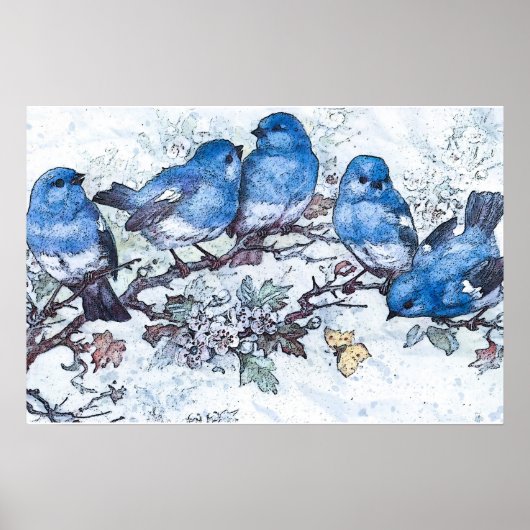 Bluebirds auf Kirschblossom Poster (Vorne)
