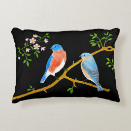 Bluebirds Black Accent Pillow Dekokissen