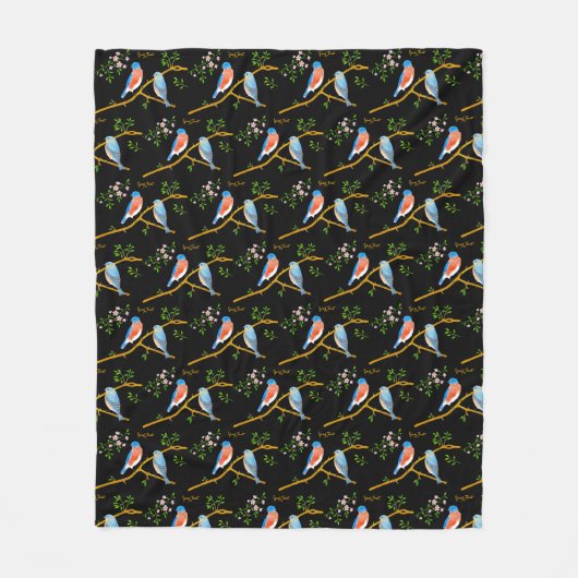 Bluebirds Black Medium Fleece Blanket (Vorderseite)