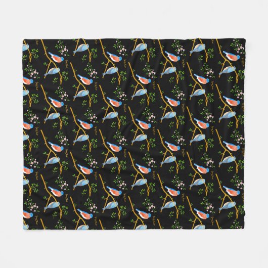 Bluebirds Black Medium Fleece Blanket (Vorderseite (Horizontal))
