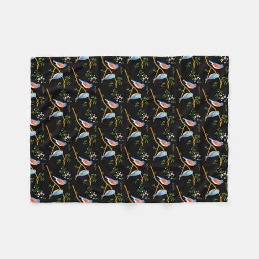 Bluebirds Black Small Fleece Blanket (Vorderseite (Horizontal))