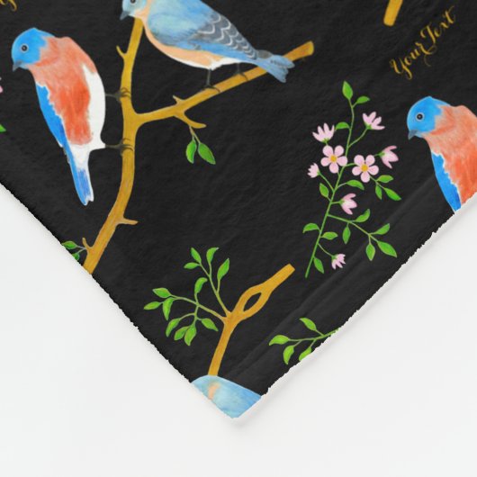 Bluebirds Black Small Fleece Blanket (Ecke)