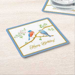Bluebirds Blauer Rahmen Rechteckiger Pappuntersetzer