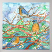 Bluebirds Blossom Fruchtbaummalerei Poster (Vorne)
