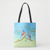 Bluebirds Blue und Gren Tote Bag Tasche (Vorderseite)