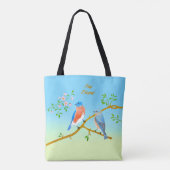 Bluebirds Blue und Gren Tote Bag Tasche (Rückseite)