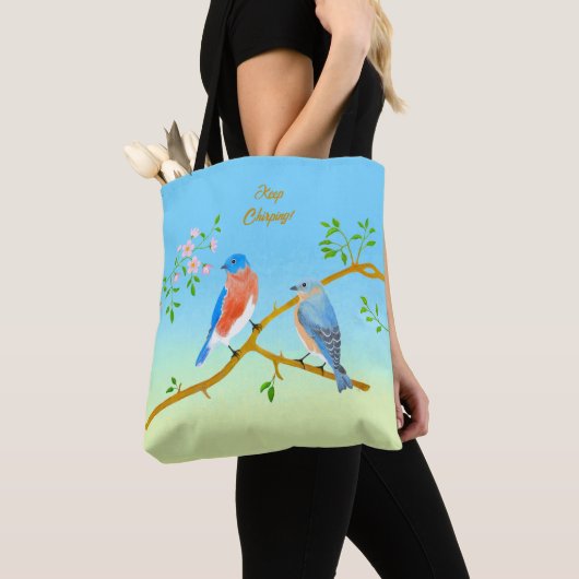 Bluebirds Blue und Gren Tote Bag Tasche (Von Nahem)