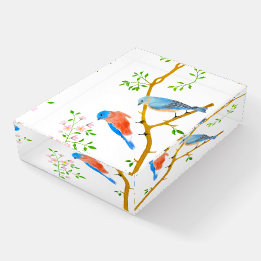 Bluebirds Clear Paperweight Briefbeschwerer