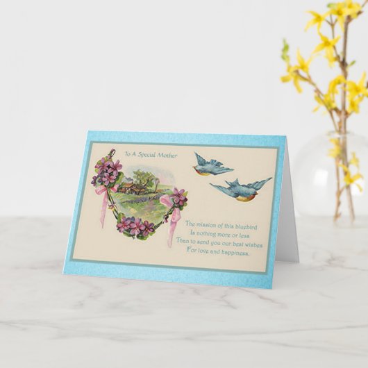 Bluebirds der Vintagen Mutter Karte (Gelbe Blume)