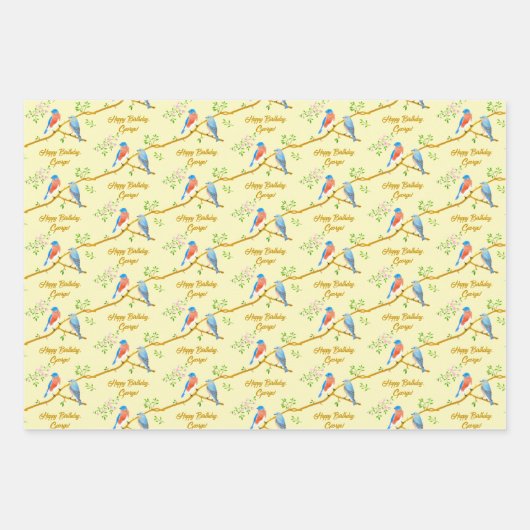 Bluebirds Gelbe Umhüllungspapierblätter Geschenkpapier Set (Vorderseite)