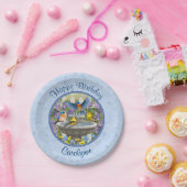 Bluebirds Goldfinches Birdbath Blue Pappteller (Party)