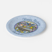 Bluebirds Goldfinches Birdbath Blue Pappteller (Schrägansicht)