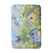 Bluebirds Goldfinches Birdhouses Blumengarten Badematte (Vorderseite Vertikal)