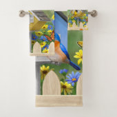 Bluebirds Goldfinches Birdhouses Blumengarten Badhandtuch Set (Insitu)