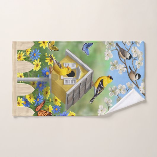 Bluebirds Goldfinches Birdhouses Blumengarten Badhandtuch Set (Handtuch)