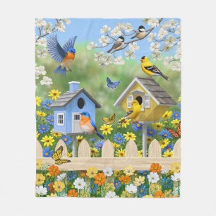 Bluebirds Goldfinches Birdhouses Blumengarten Fleecedecke