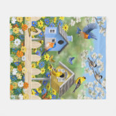 Bluebirds Goldfinches Birdhouses Blumengarten Fleecedecke (Vorderseite (Horizontal))