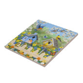 Bluebirds Goldfinches Birdhouses Blumengarten Fliese (Seite)