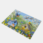 Bluebirds Goldfinches Birdhouses Blumengarten Fußmatte (Schrägansicht)