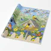 Bluebirds Goldfinches Birdhouses Blumengarten Geschenkpapier (Ungerollt)