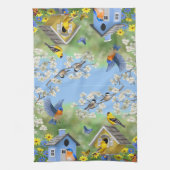 Bluebirds Goldfinches Birdhouses Blumengarten Geschirrtuch (Vertikal)