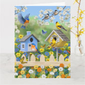 Bluebirds Goldfinches Birdhouses Blumengarten Karte (Gelbe Blume)