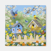 Bluebirds Goldfinches Birdhouses Blumengarten Magnet (Vorne)