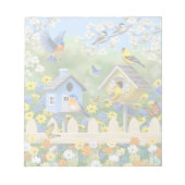 Bluebirds Goldfinches Birdhouses Blumengarten Notizblock (Vorderseite)