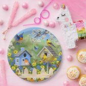 Bluebirds Goldfinches Birdhouses Blumengarten Pappteller (Party)